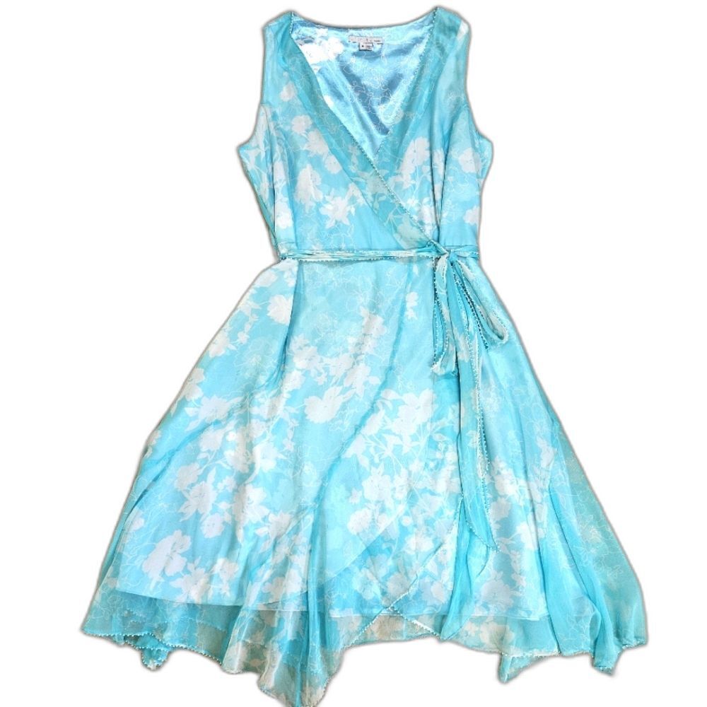 RARE ICE Dress Sz 16 Vintage Silk Y2K Floral Beaded Midi Asymmetrical Fairycore